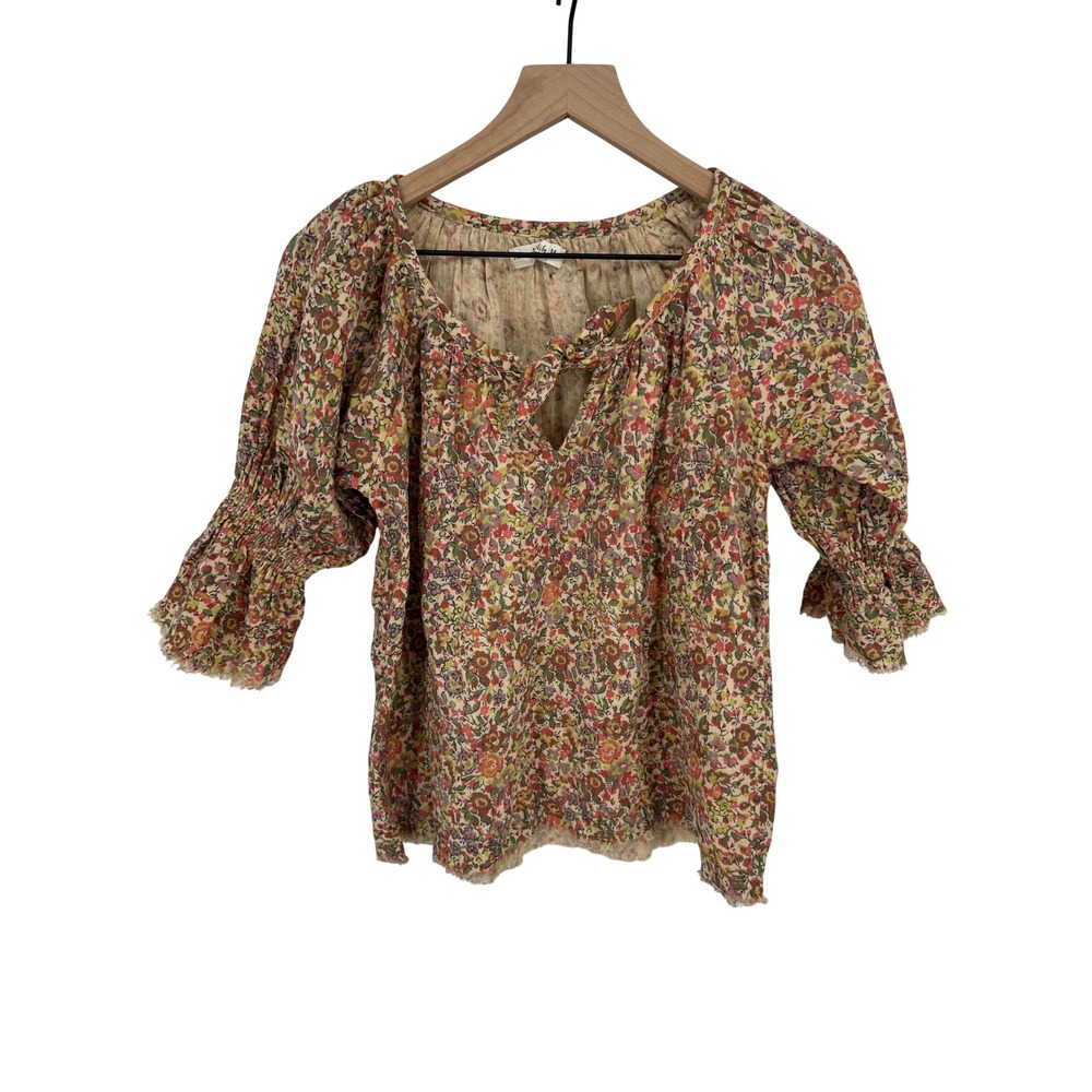 Natural Life Blouse Top Medium Multicolor Floral Boho Peasant Gauze Cotton